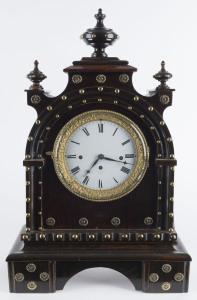 Viennese Grande Sonnerie mantel clock with enamel dial and timber case with brass studding, circa 1810, 47cm high