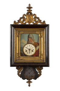 Viennese early wall clock with painted dial and moving eyes, circa 1770. ​70cm high