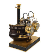 Nautical "Ships Stern" French Industrial clock in timber and metal case on black slate base by Guilmet, circa 1885, with hand written note on card "Presented to Captain William Hunt By The Nomad as a token of esteem and goodwill and to commemorate third s - 2