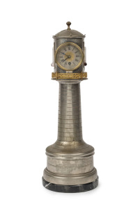 "Lighthouse" French Industrial clock with revolving top, brass and nickel plated case on marble base, circa 1895, ​43cm high