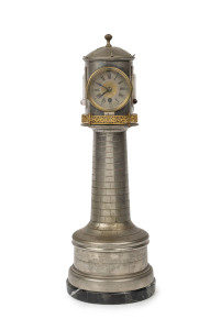 "Lighthouse" French Industrial clock with revolving top, brass and nickel plated case on marble base, circa 1895, 43cm high