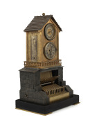 "Water Wheel" French Industrial automaton 8 day timepiece with barometer and thermometer in gilt metal case with slate base, circa 1900, 33.5cm high - 2