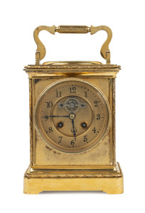 Large French Industrial carriage clock with thermometer top in gilt metal case, circa 1890, ​26cm high
