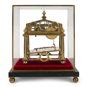 English Rolling Ball Congreve clock in case, by Bell & Co. London, early 20th century, ​34cm high overall