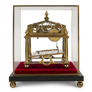 English Rolling Ball Congreve clock in case, by Bell & Co. London, early 20th century, 34cm high overall