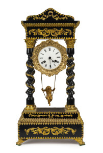 Eugène Farcot French portico clock with rare "Swinging Cherub" pendulum, circa 1880, 63cm high