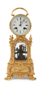 BONTEMS French automaton 15 day time and stike mantel clock with twittering bird which flits from branch to branch, circa 1855, 32cm high