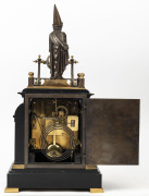 YOUNG WIZARD French chiming clock with automaton figural top, slate, bronze and ormolu with silvered dial, circa 1860, three train movement with duplex springs, top adorned with a nest of 4 bells which are struck by the wizard figure on the quarter hour. - 3