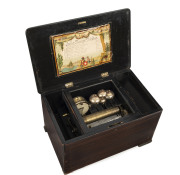 Swiss 8 airs music box with 4 bells and drum and lithograph tune sheet, walnut case, 19th century, 26cm high, 46cm wide, 29cm deep - 3