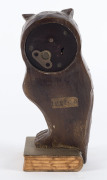 OSWALD German Art Deco novelty carved timber owl clock with revolving eyes, circa 1926, ​18cm high - 2
