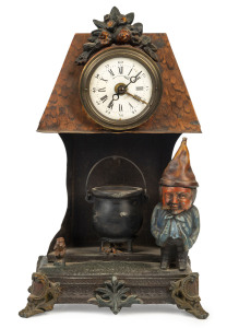 French "Smoking Gnome" novelty alarm clock, painted tin, circa 1890, 28cm high