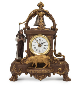 French "Monk" novelty alarm clock, gilt cast metal case, circa 1890, 27cm high