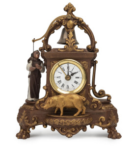 French "Monk" novelty alarm clock, gilt cast metal case, circa 1890, ​27cm high