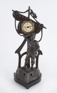 French "Sailor", novelty alarm clock, bronze finish cast metal case, circa 1890, 49cm high