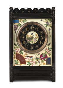 Japonisme French mantel clock, black slate with painted porcelain front decorated with Japanese designs, circa 1860, 32cm high