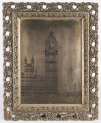 "Big Ben" picture clock with engraved metal dial, quarter hour Westminster chime and strike, 19th century, ​51cm high