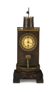 French automaton watershed and fort mantel clock, 19th century, bronze finished case with machined gilt dial and Roman numerals, 49cm high