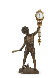 BAT BOY Mystery clock by Junghans, German, late 19th early 20th century, 8 day brass cased time piece supported on a gilt bronze figure of a boy, 45cm high