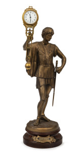 HECTOR Mystery clock, gilt metal statue with Junghans timepiece, Germany, late 19th century, faux rouge marble base, 52cm high