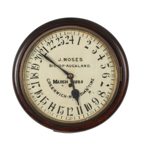 GREENWICH MERIDIAN TIME English 24 hour wall clock with fusee movement, dial marked "J. MOSES, BISHOP AUCKLAND", circa 1885, 33cm diameter