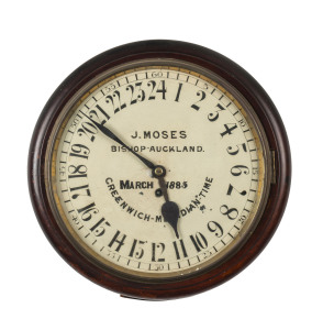 GREENWICH MERIDIAN TIME English 24 hour wall clock with fusee movement, dial marked "J. MOSES, BISHOP AUCKLAND", circa 1885, 33cm diameter