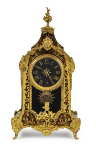 French boulle fronted mantel clock with sunburst pendulum, 19th century, 41cm high