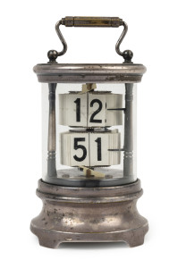 American Plato flick leaf clock in nickel plated case, stamped EVER-READY on the top, circa 1904, 15cm high