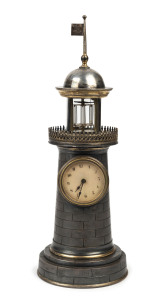 NEW HAVEN CLOCK CO. "Lighthouse" 30 hour automaton clock in metal case, circa 1889, 32cm high