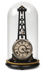 F. KROEBER Conical Noiseless Rotary Clock No. 1, time and strike with gong, in glass dome, circa 1884. 52cm high