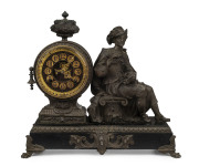 ANSONIA "Reubens" American figural gilt metal 8 day mantel clock with half hour strike and visual escapement, circa 1885, 41cm high