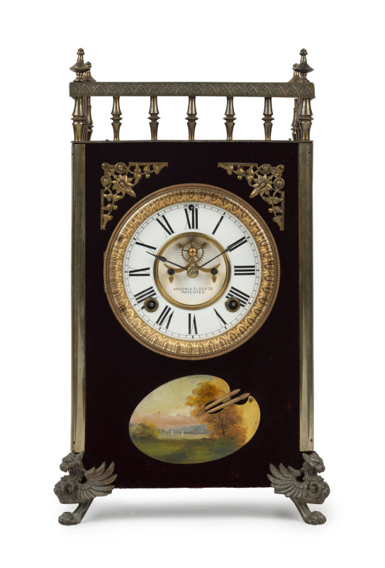 ANSONIA "Florentine No.1" plush model mantel clock, half hour strike and gong, circa 1886, 40cm high