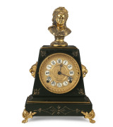 ANSONIA "Euclid With Figure, No.1042", enamel iron cased mantel clock, circa 1886, ​41cm high