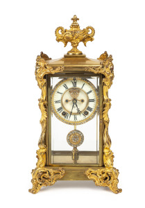 ANSONIA "Marchioness" Crystal Regulator with visual escapement and ornate ormolu mounted case with encrusted diamanté decoration, circa 1904, 40cm high