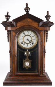 E.N. WELCH "Lucca V.P." 8 day time and strike shelf clock in rosewood case with original glass and paper label, circa 1878, 60cm high