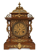 ANSONIA "Cabinet E" plush cabinet mantel clock, oak case with ornate brass mounts, circa 1894, 47cm high