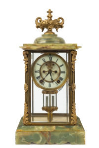 ANSONIA "Radiant" American four glass Crystal Regulator, 8 day time and strike with visual escapement, fine green onyx top and base, circa 1890, 40cm high