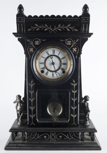 F. KROEBER "Hartford", 8 day shelf clock with silvered figures, circa 1879, 52.5cm high