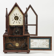 BIRGE & FULLER, Bristol, Conn. American "Four Poster Candlestick Steeple" 8 day time and strike shelf clock with wagon string movement in mahogany case, circa 1850, ​66cm high - 2