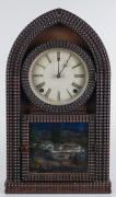DANIEL PRATT & SONS, Reading Mass. American Beehive clock with rare ripple-front veneer case, tin dial and pictorial glass, circa 1845, 48cm high