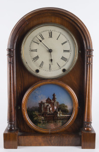 SETH THOMAS "Parlour" 8 day time and strike shelf clock with original painted lower tablet highlighted in mother of pearl, walnut case, circa 1875, 44cm high