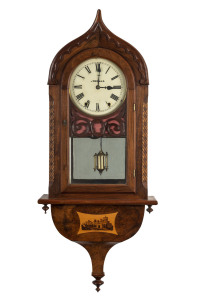 SETH THOMAS Gothic wall clock with inlaid timber case, 19th century, 108cm high