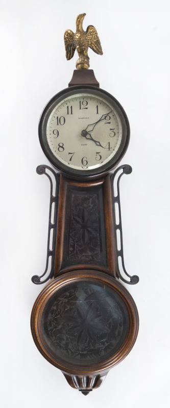 ANSONIA "Banjo No.1" American 8 day time lever movement wall clock, circa 1924, ​47cm high