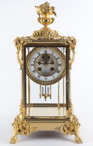 French Crystal Regulator clock with visual escapement and mercury pendulum, late 19th century, note the case is American Ansonia, 42cm high