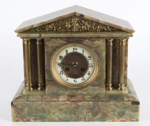 French mantel clock, green onyx case with gilt metal mounts, 19th century, 26.5cm high