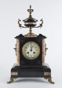 French mantel clock with urn top, black slate and rouge marble with gilt metal mounts, 19th century, ​48cm high