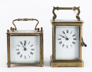 Two French carriage clocks in brass cases, 19th/20th century, 12cm and 14cm high