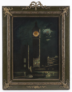 English musical "Big Ben By Moonlight", framed picture clock, circa 1896, 70cm high