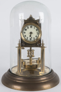 German 400 day torsion clock in glass dome with disc pendulum, early 20th century, 28cm high