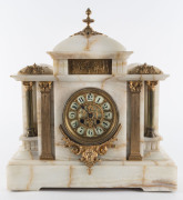 French 8 day mantel clock with half and hourly strike, white marble with gilt metal mounts, circa 1880, ​42cm high
