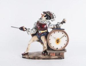 CYRANO De BERGERAC German porcelain mantel clock, 20th century, ​35cm high